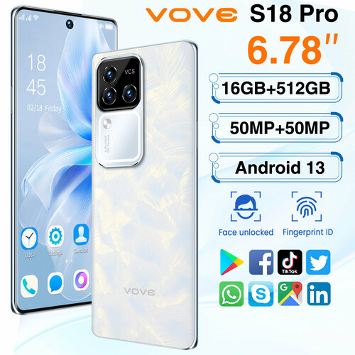 Смартфон Vove S18 Pro 5G 16512Gb цвета лунного света белый Global Edition 11080₽