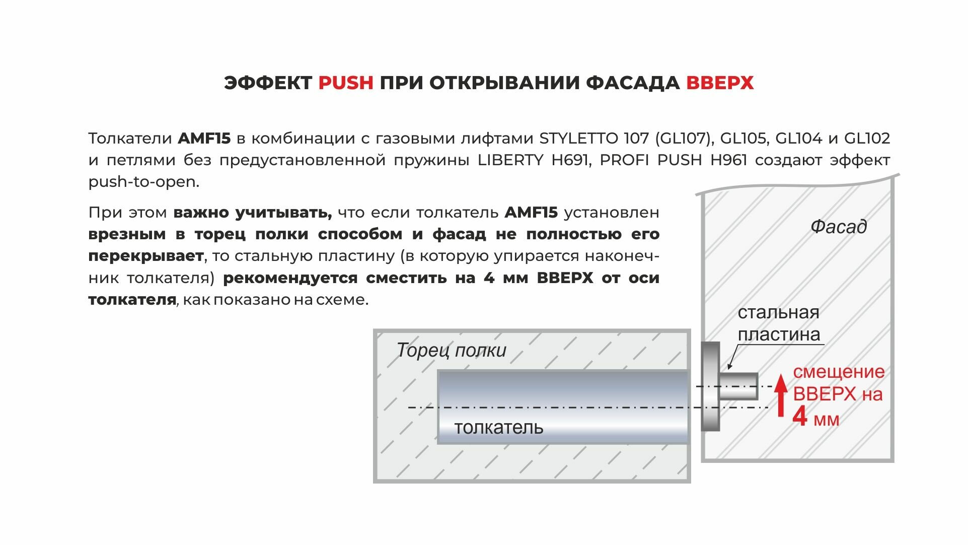 Магнитный толкатель Push to Open скрытого монтажа AMF15 GR  комплект 4 шт 