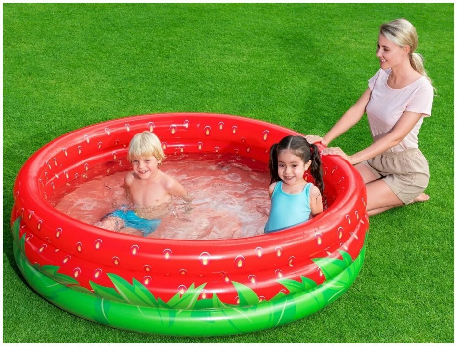Обзор: Надувной бассейн Bestway Sweet Strawberry 51145 160х38 см зеленый/красный