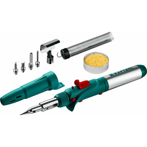 Газовый паяльник для пластика набор 10 в 1 горелка фен пьезоподжиг KRAFTOOL SolderGas 120 K газовый паяльник с регулировкой температуры 30 - 120 Вт 1300 С 55503-H10 439900₽