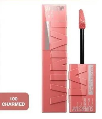 Maybelline New York Помада для губ Super Stay Vinyl Ink, 100 Charmed, жидкая стойкая сияющая, 4.2 мл