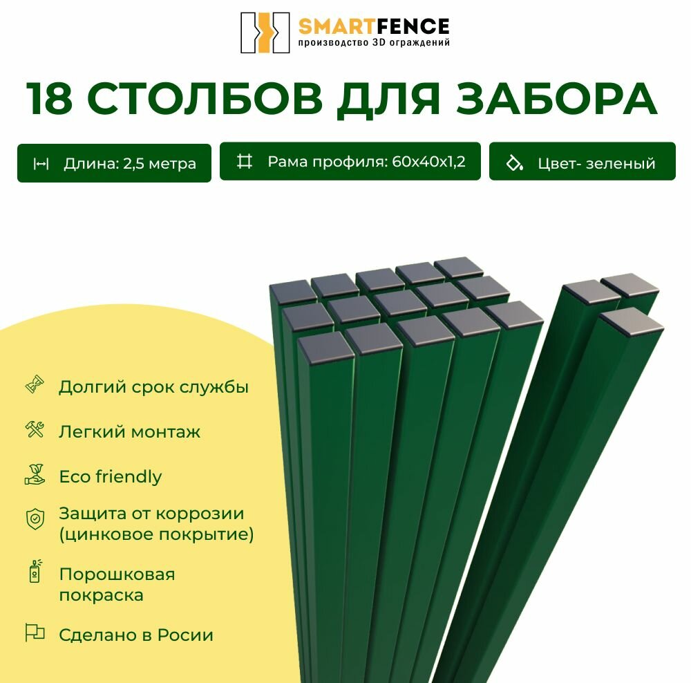 Комплект столбов металлических с заглушкой 60х40х1.2 высота 25 м 18 шт