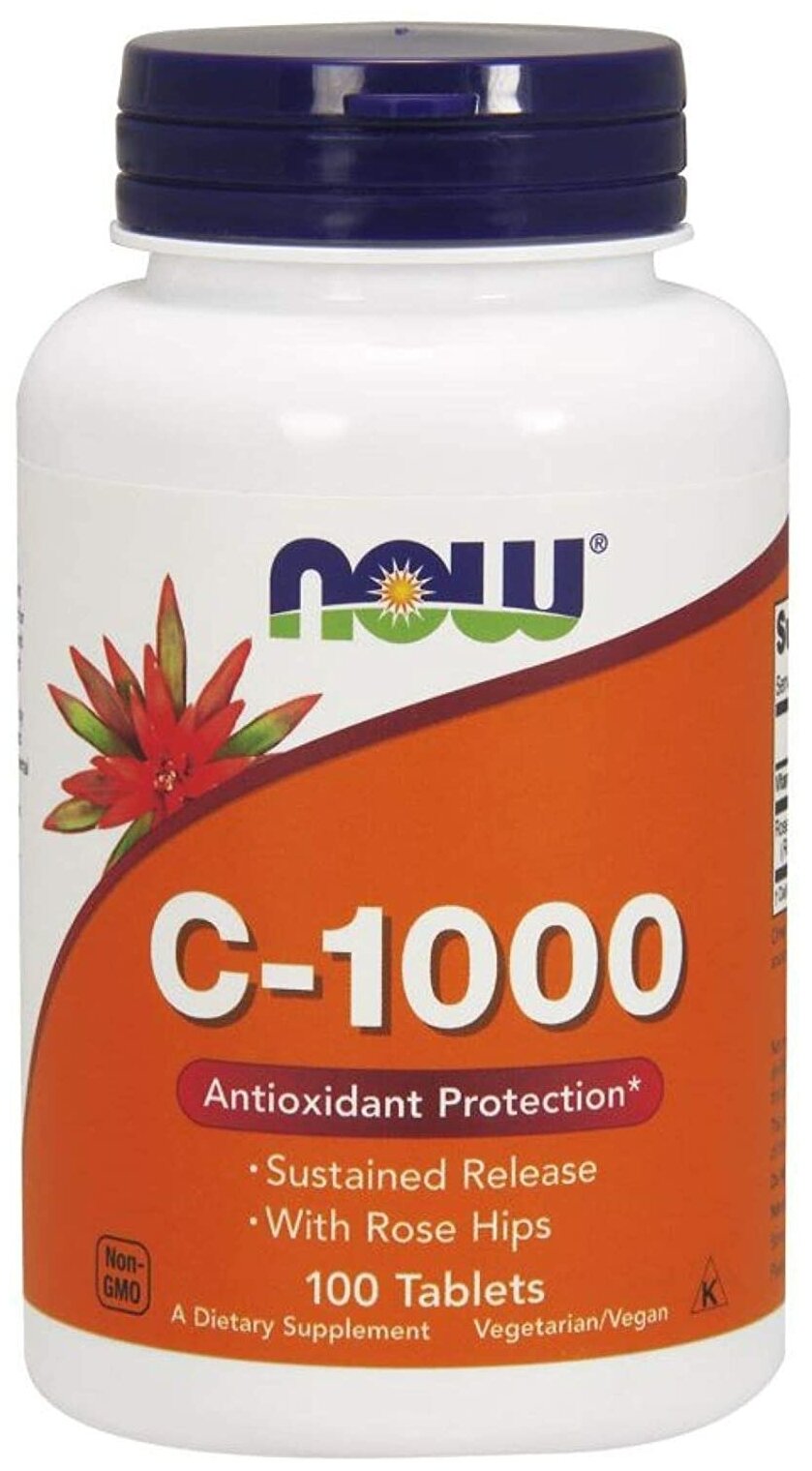 Витамин С и шиповник 1000 мг 100 таблеток, NOW Vitamin C-1000 Rose Hips, Укрепляет иммунитет