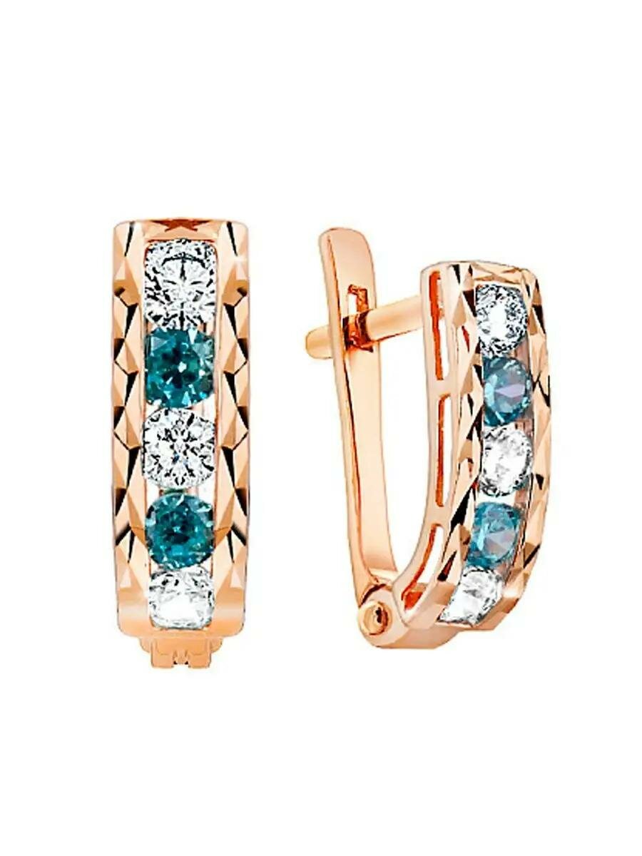 Серьги AZADE, красное золото, 585 проба, фианит, размер 5 мм, длина 1 см, , красный