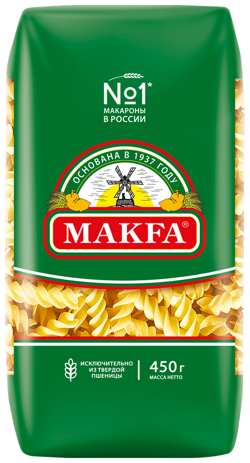 Макароны Makfa "Спирали", без добавок, из твердых сортов пшеницы, 450 г