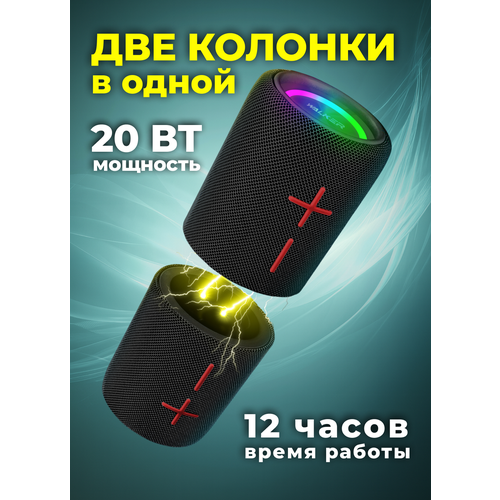 Портативная колонка bluetooth 5.0, WALKER, WSP-110, 2 динамика по 5Вт, блютуз колонка беспроводная, колонка музыкальная как jbl акустика, черная