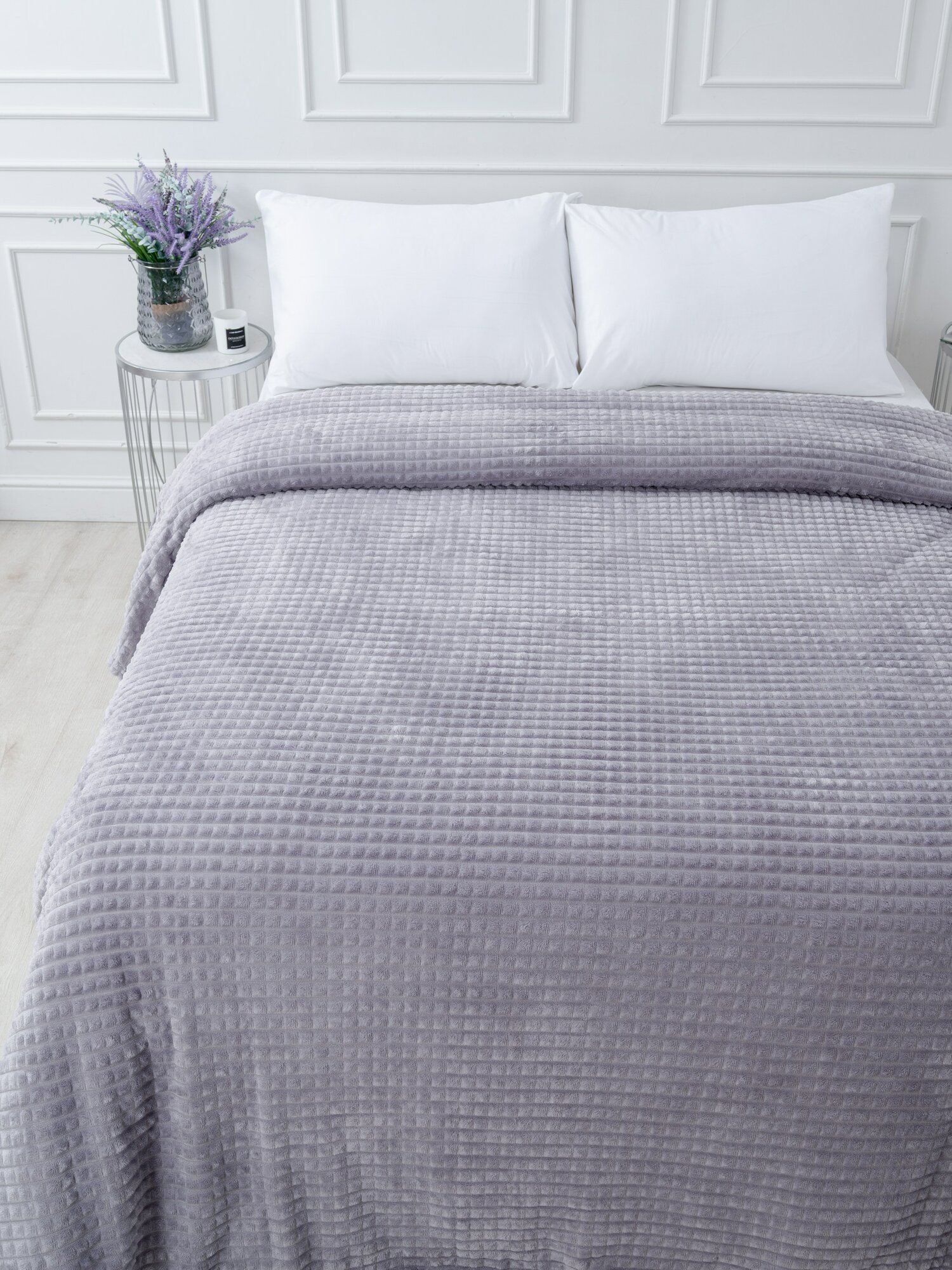 Плед 200х220 Павлина Супер Софт SKANDI Кубики (серая дымка), евро — фото 1