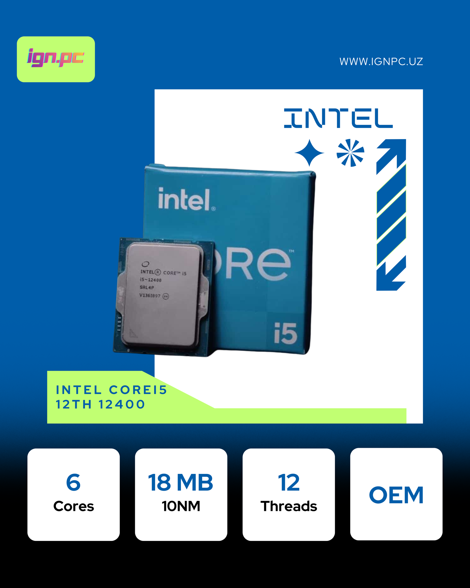 Intel-Core i5 - 12400, 2.7 GHz, 18MB, oem, LGA1700, Alder Lake