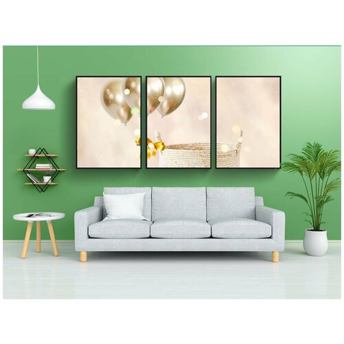 фото Набор модулных постеров для интерьера "надувные шарики, корзина, лента" 60x90 см. в тубусе, без рамки lotsprints