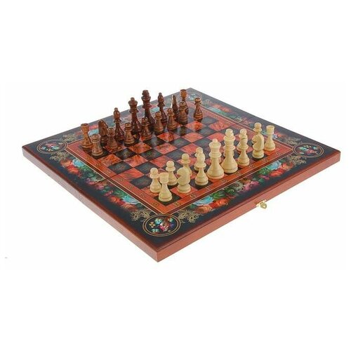 Набор игр шахматы нарды, шашки с доской Цветы, 50 х 50 см KSVA-SA-SH-010