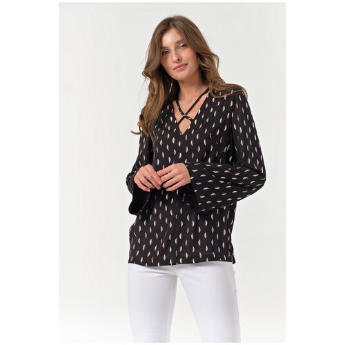 Блуза женская FLY креп серебристый принт на черном 46р.