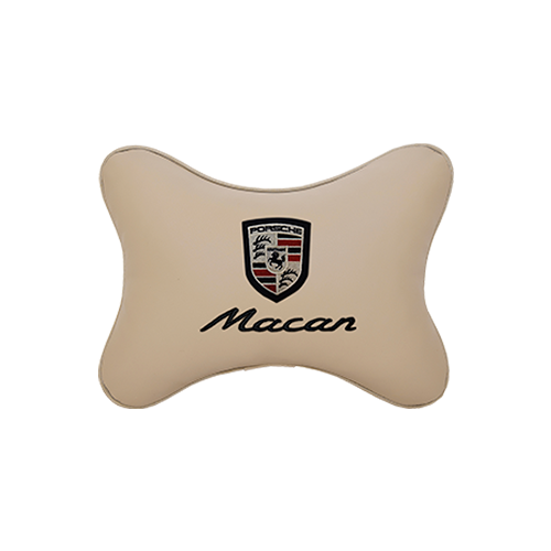 Автомобильная подушка на подголовник экокожа Beige c логотипом автомобиля PORSCHE Macan