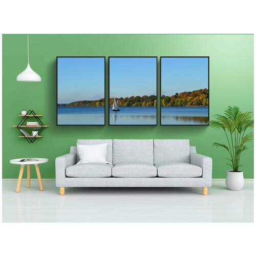 фото Модульный постер "лодка, озеро, вода" 180x90 см. из 3х частей в тубусе, без рамки lotsprints