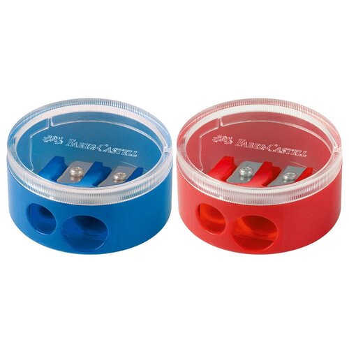 фото Точилка ручная пластиковая faber-castell (2 отверстия, с контейнером) разные цвета, 18шт. (185418)