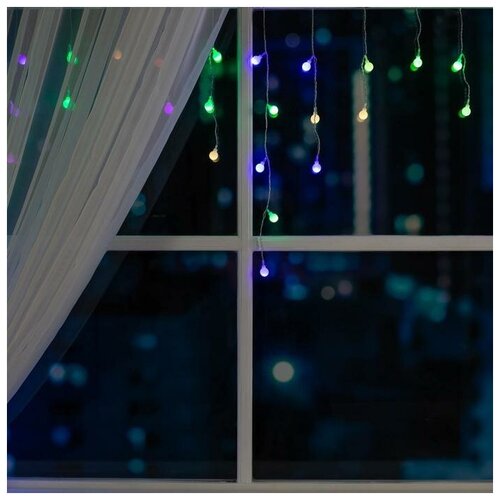 фото Гирлянда "бахрома" 3 х 0.5 м с насадками "шарики", ip20, прозрачная нить, 80 led, свечение rg/rb, мигание, 220 в luazon lighting
