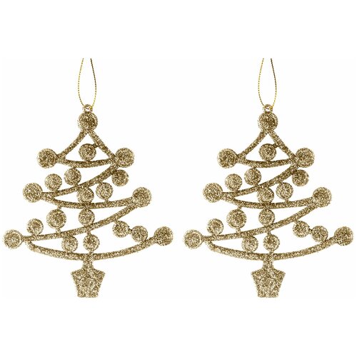 фото Декоративная подвеска todi "ёлка с шарами" пластик/набор из 2х штук, цвет: золотистый (11 см