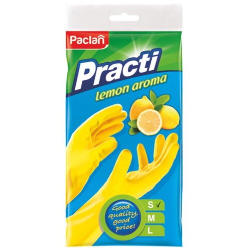 Paclan Перчатки резиновые с ароматом лимона (S) желтые 1 пара