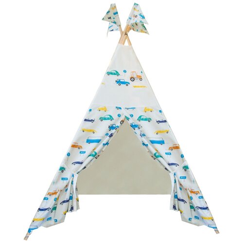 Палатка VIGVAM shop стандартный вигвам с флажками и системой антискладывания, с рисунком, машинки