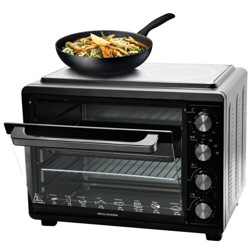 Плита элек WILLMARK WCO-3582B 35л 2 конфорки стеклокерамика термостат лампа противень черная 1179000₽