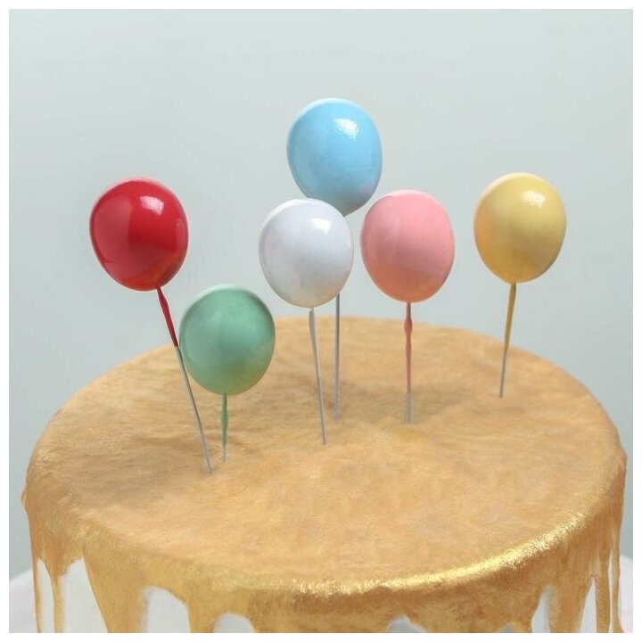 Набор топперов для торта «Шарики», 6 шт, цвет микс - фотография № 2