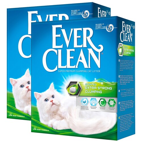 EVER CLEAN EXTRA STRONG CLUMPIN SCENTED наполнитель комкующийся для туалета кошек с ароматизатором зеленая полоска (10 + 10 л) white sand extra strong наполнитель комкующийся для туалета кошек экстра без запаха 10 10 л
