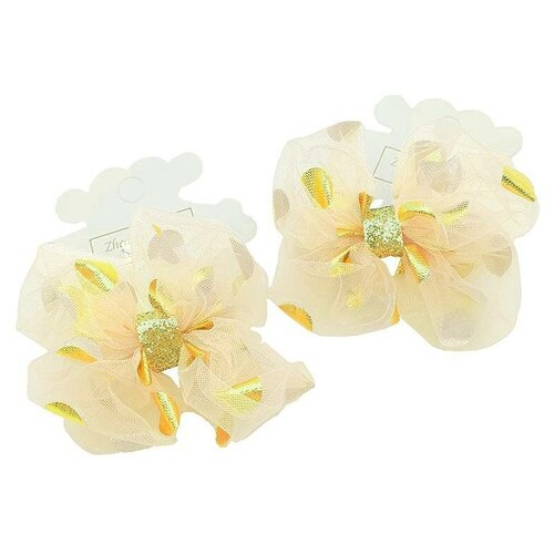 фото Детские фатиновые бантики в золотой горошек на резинке 2 шт, кремовые baziator
