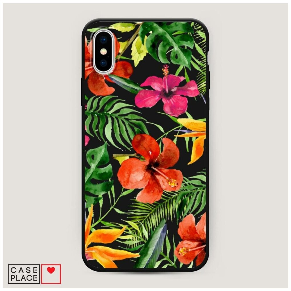 Матовый силиконовый чехол "Яркие тропические цветы" на Apple iPhone XS Max (10S Max) / Айфон Иск Эс Макс