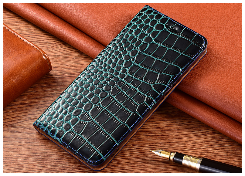 Чехол-книжка MyPads Premium Croco di lusso для Samsung Galaxy S22 Ultra из натуральной кожи с фактурной прошивкой рельефа кожи крокодила синий