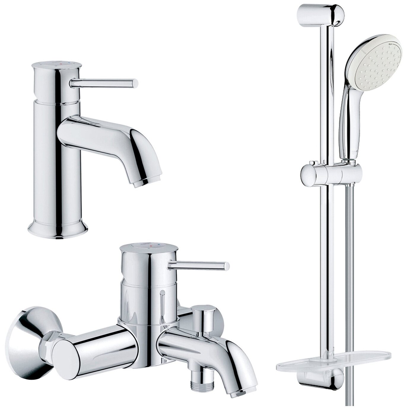 Комплект смесителей Grohe BauClassic с душевым гарнитуром, хром