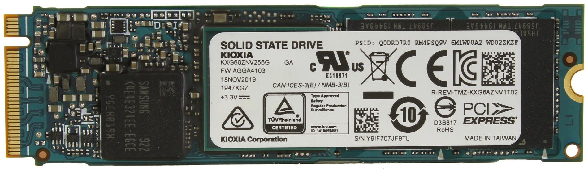 Накопитель SSD M.2 2280 256GB KIOXIA (Toshiba) XG6 Client SSD KXG60ZNV256G PCIe Gen3x4 with NVMe, 3050/1550, IOPS ?K, MTBF 1.5M, 3D TLC, Bulk