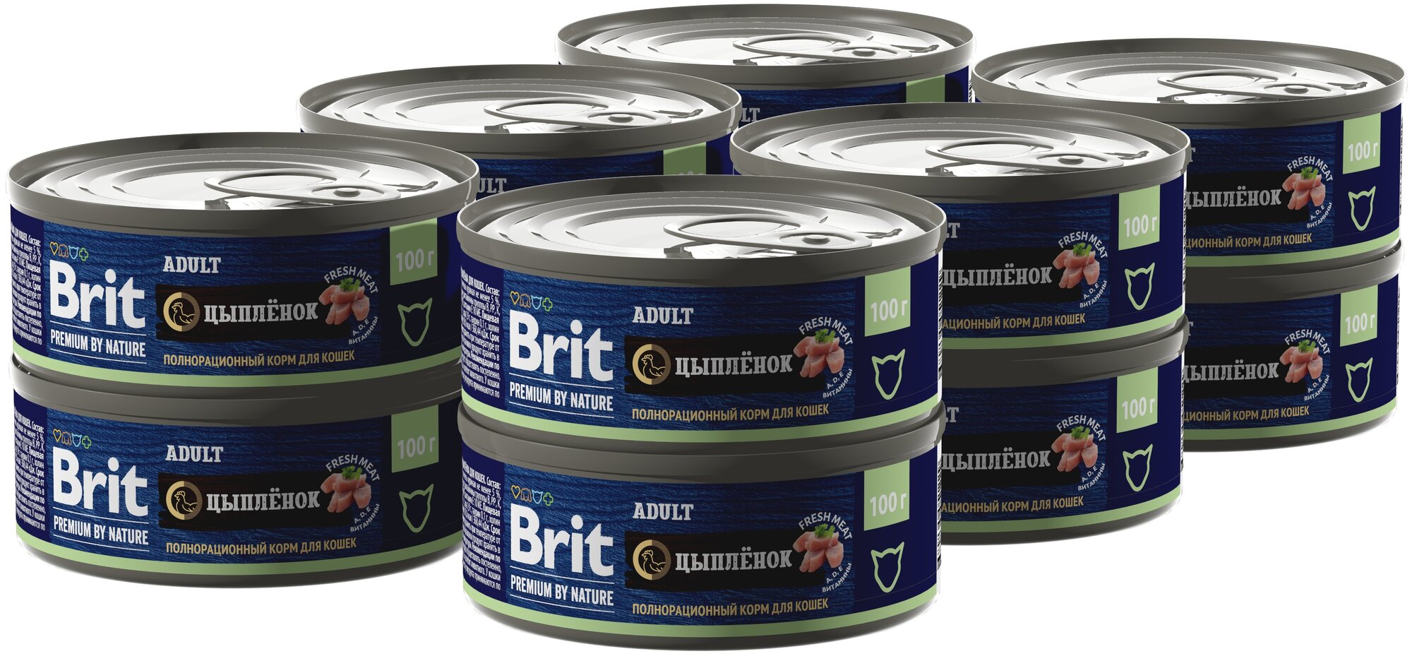 Консервы для кошек Brit Premium by Nature, с мясом цыплёнка, 100 гр*12 шт