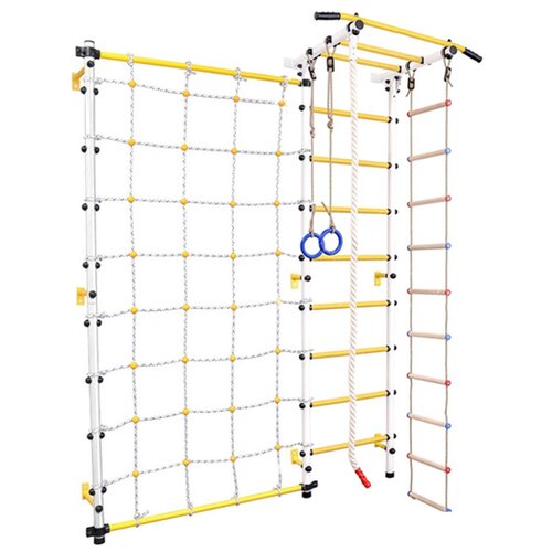 Детская шведская стенка с сеткой-лазалкой, цвет белый