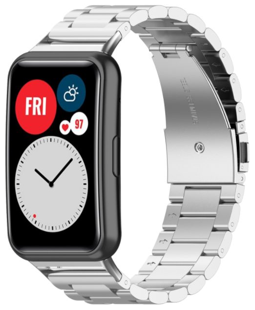 Cменный стальной ремешок MyPads для умных смарт-часов Huawei Watch Fit (2021) из нержавеющей стали с раскладным замком-застежкой клипсой и тройны.
