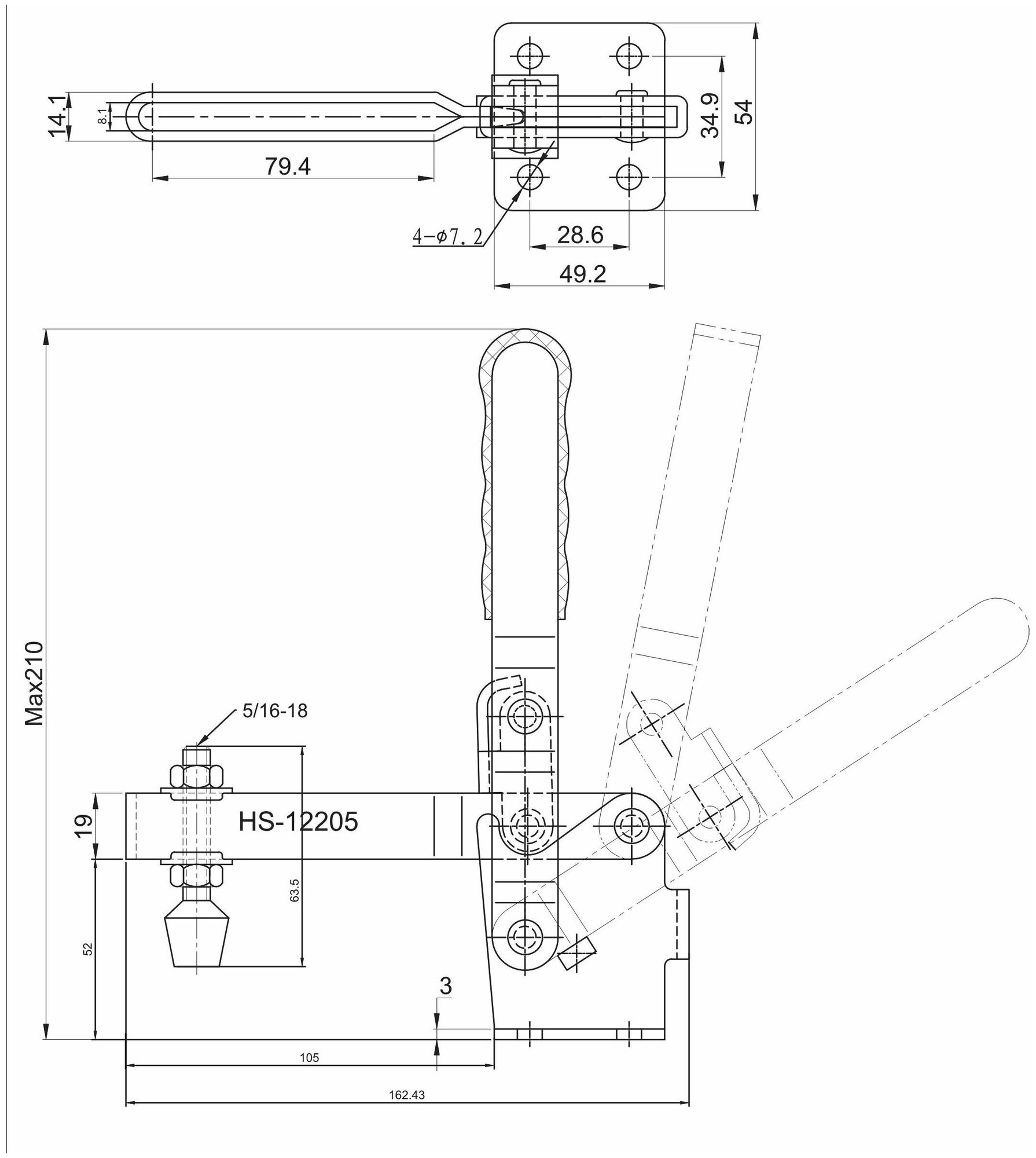 Зажим с вертикальной рукоятью HS CLAMP HS-12205 - фотография № 4