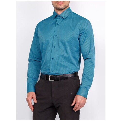 фото Рубашка мужская длинный рукав greg 241/139/120/z/1, полуприталенный силуэт / regular fit, цвет бирюзовый, рост 174-184, размер ворота 39