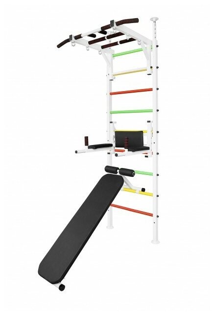 Шведская стенка Враспор с рукоходом, брусьями, скамьей и упорами под штангу Asta74 Белая