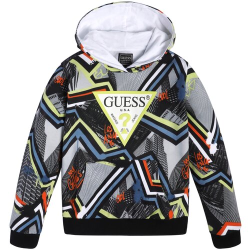 Толстовка GUESS, средней длины, капюшон, карманы, размер 8, мультиколор