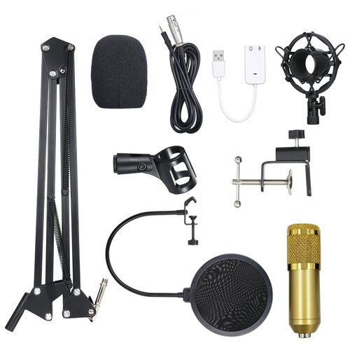 Студийный конденсаторный микрофон BM-800 для записи голоса с пантографом пауком поп-фильтром золотистый 210500₽