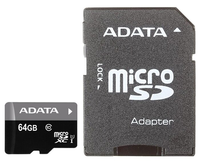 64Gb - A-Data - Premier Micro Secure Digital XC Class 10 UHS-I AUSDX64GUICL10-RA1 с переходником под SD (Оригинальная!)