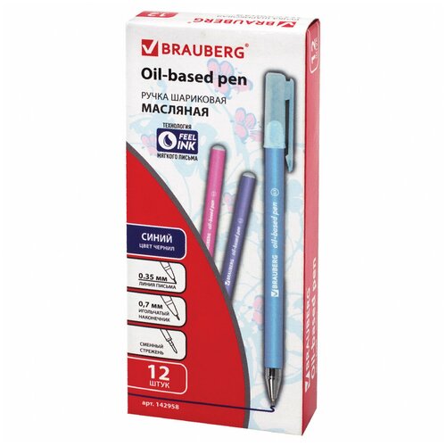 Купить Ручка шариковая BRAUBERG FRUITY Pastel, синяя, выгодная упаковка, комплект 12 штук, 0, 35мм, 880165, синий
