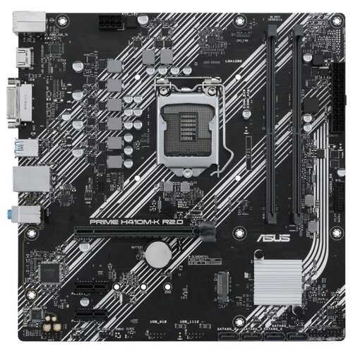 Материнская плата ASUS PRIME H410M-K R2.0, Socket1200, Intel H470, 2xDDR4, PCI-Ex16, 4SATA3, 7.1-ch, GLAN, 6USB 3.2, DVI, HDMI, mATX