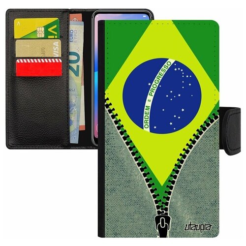 фото Чехол книжка на смартфон apple iphone 7, "флаг бразилии на молнии" государственный патриот utaupia