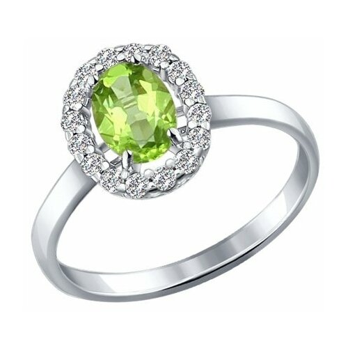 фото Серебряное кольцо sokolov 92010985 с фианитом и хризолитом, размер 16 diamant-online