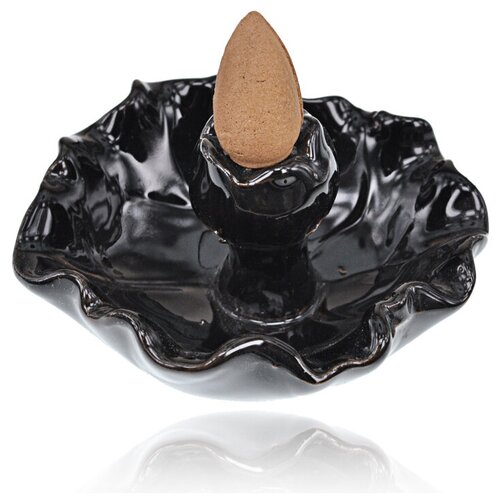 Подставка для благовоний пуля стелющийся дым Лотос, черная, керамика, 7,5х7 см