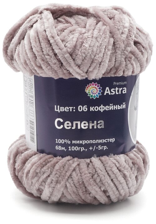 Пряжа Astra Premium Селена 100гр. 68м (100% микрополиэстер)(06 кофейный), шт