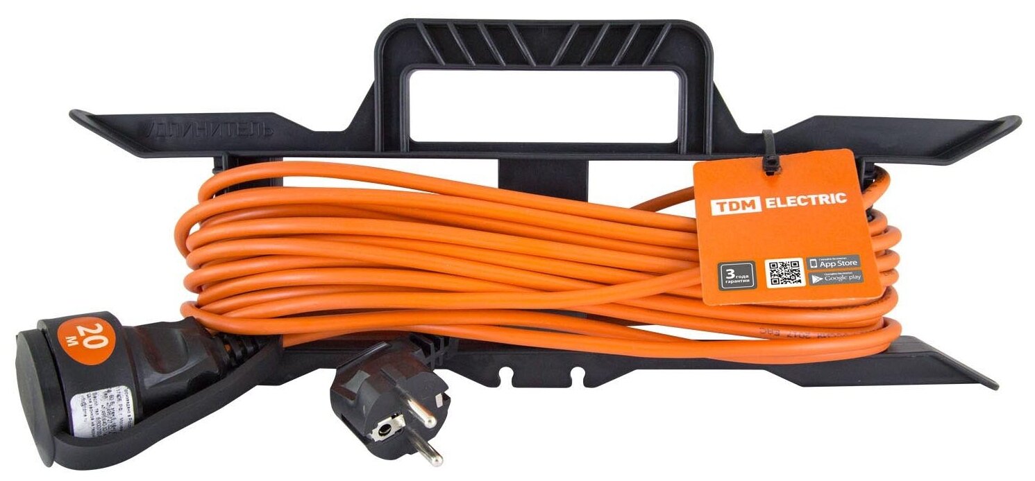 Удлинитель-шнур силовой на рамке УШ6 TDM (штепс. гнездо, 20м ПВС 2х0,75) Артикул SQ1302-0305