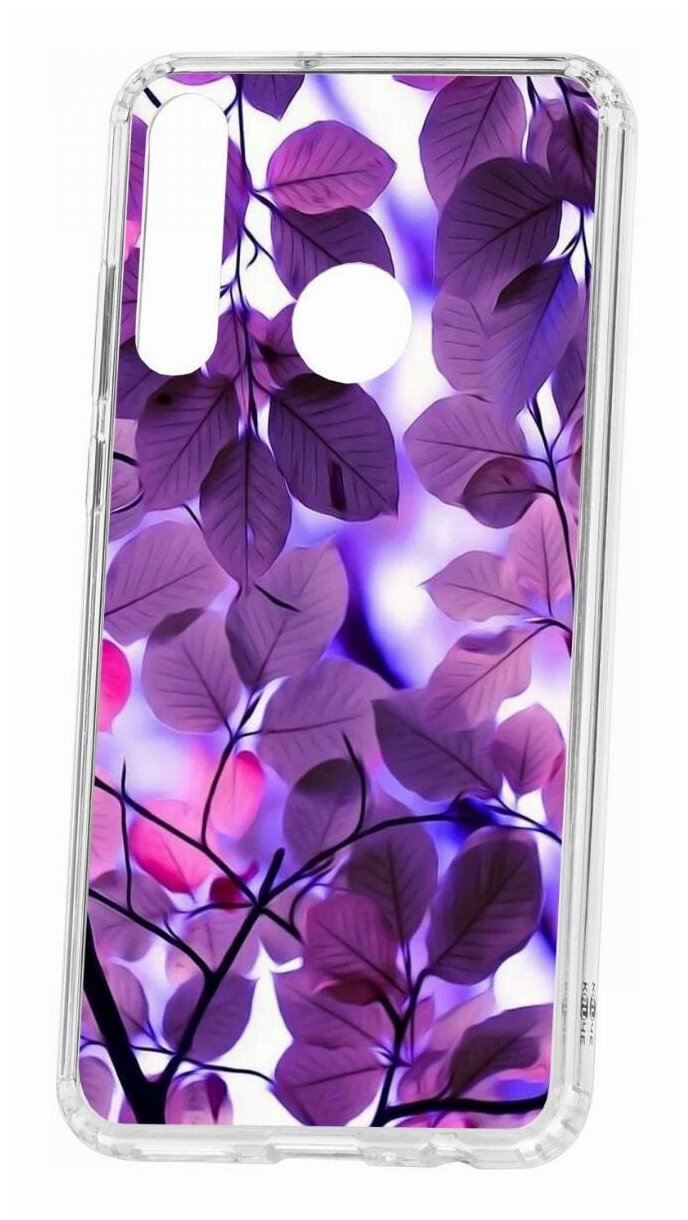 Чехол для Huawei Y6p 2020 Kruche Print Purple leaves, пластиковая накладка, силиконовый бампер с защитой камеры, защитный прозрачный кейс с рисунком