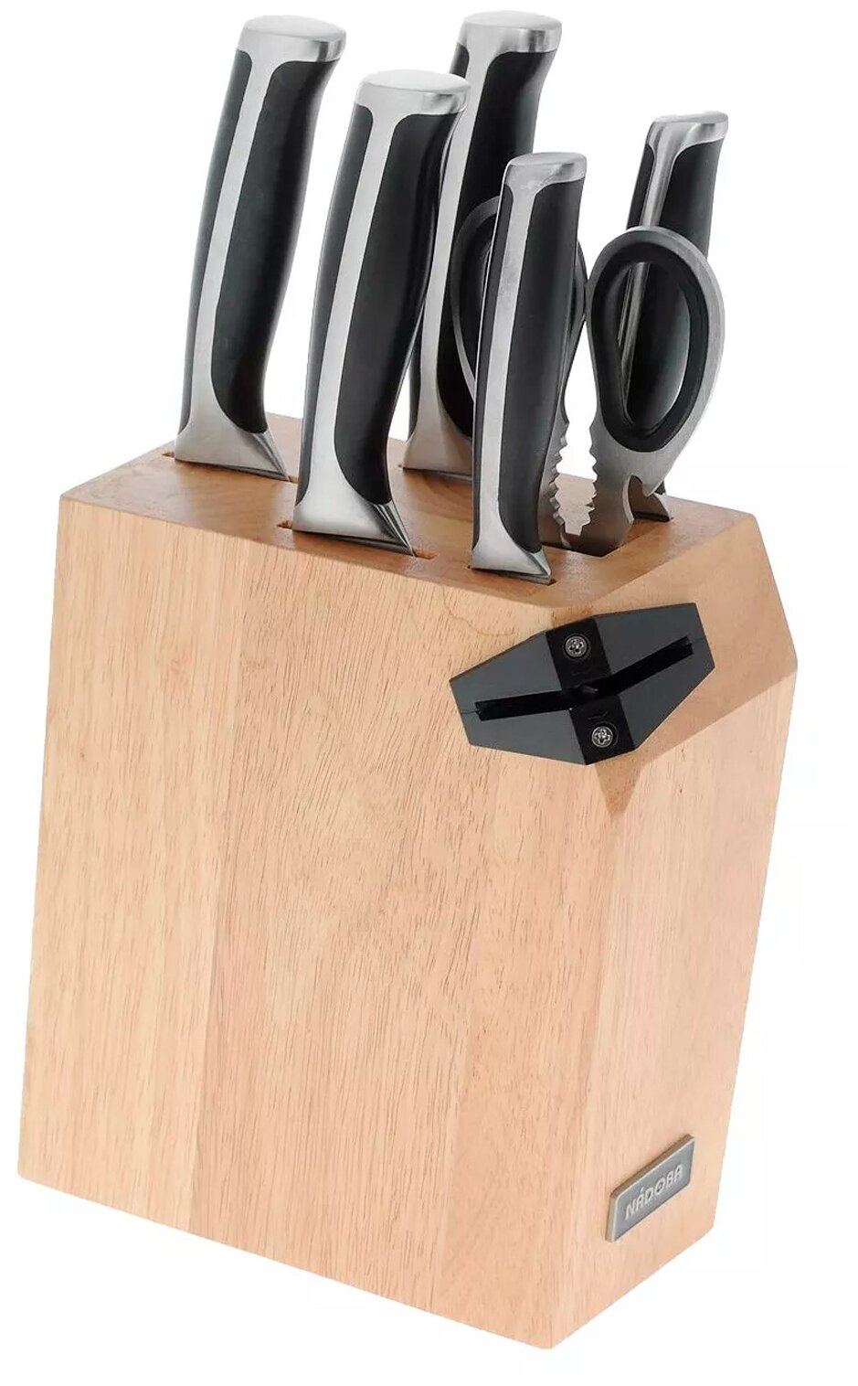 Набор из 5 кухонных ножей, ножниц и блока для ножей с ножеточкой NADOBA (722616)