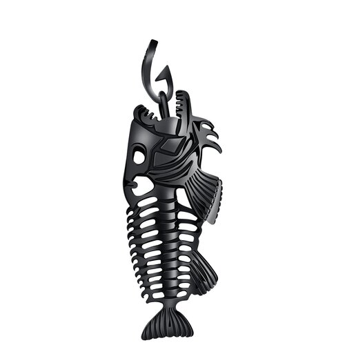Кулон мужской на шею подвеска для мужчины на цепочке Скелет Рыбы черный