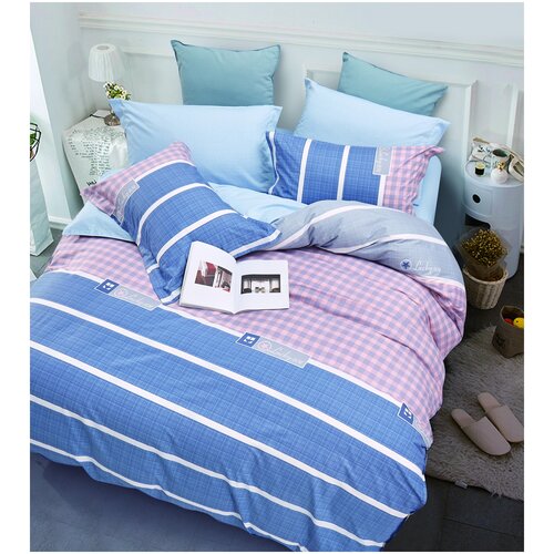 Комплект постельного белья Сатин-люкс 11-78 Хлопок 100%, Евро, наволочки 50х70см, Синий